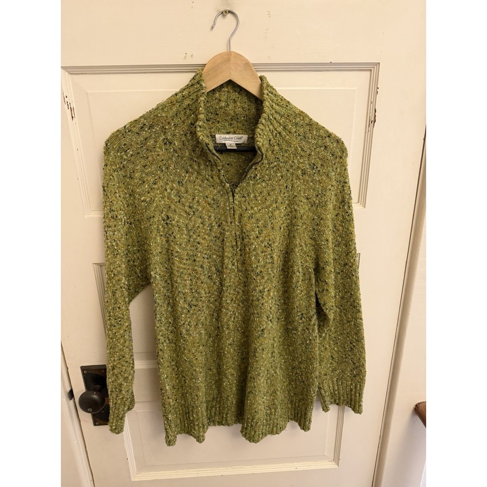 Coldwater Creek Women's Green Marled Half Zip Knit Sweater Size Medium